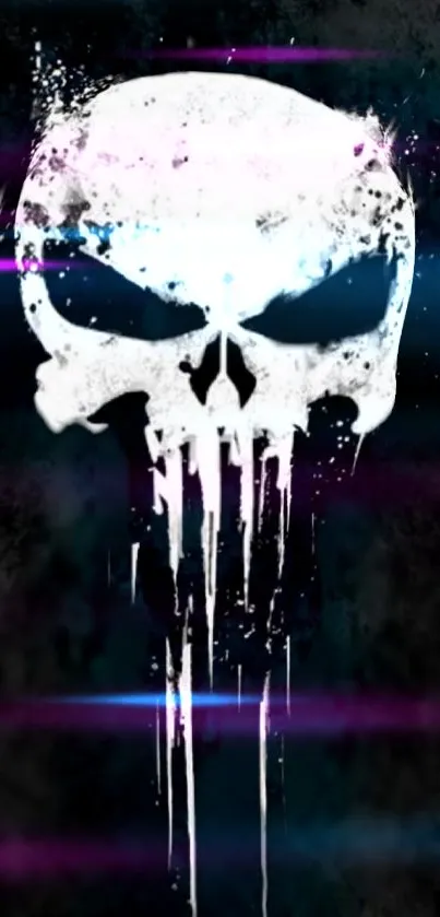 Edgy skull wallpaper with neon accents and dark background for mobile devices.