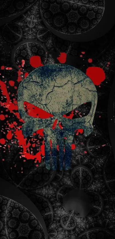 Edgy skull wallpaper with red accents on a dark background.