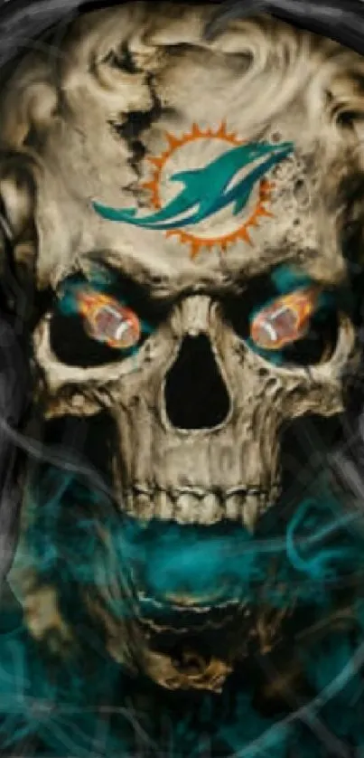 Miami sports T-shirt with a skull design on a brick background.