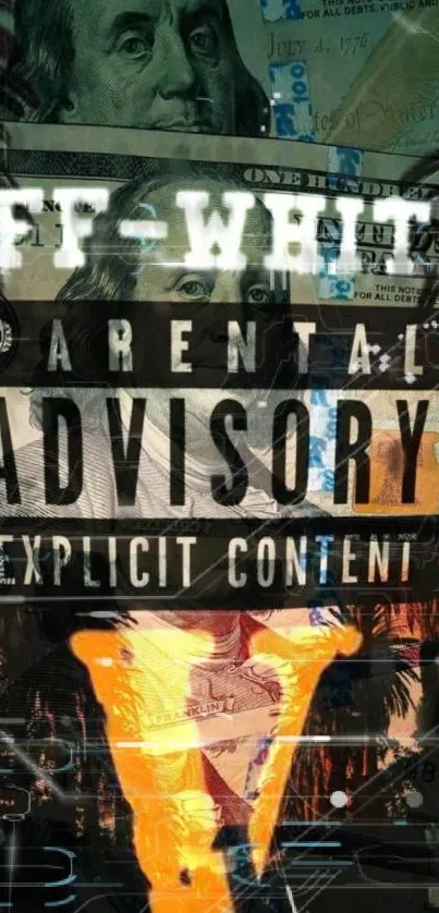 Edgy urban wallpaper with parental advisory design.