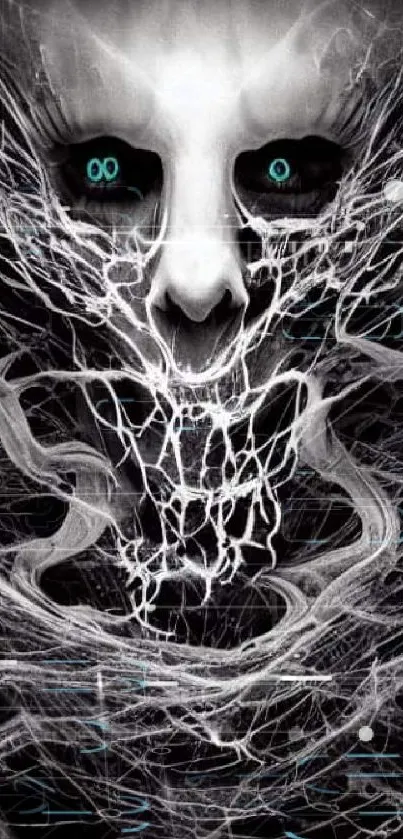 Eerie abstract skull design with dark web-like textures.