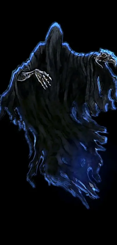 Cloaked specter with skeletal arms on a dark background.