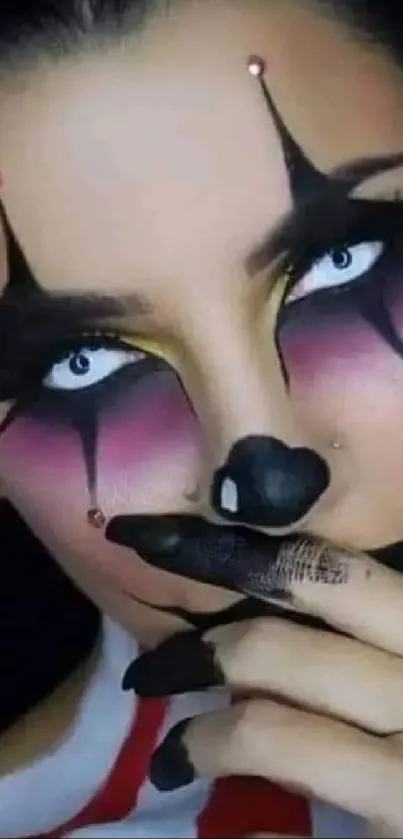 Haunting clown makeup art with intense gaze.