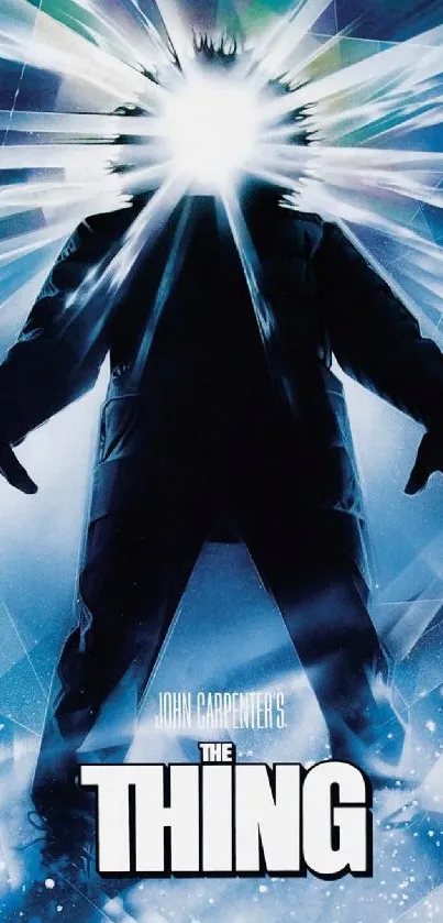 Silhouette with radiant light burst in sci-fi horror scene.