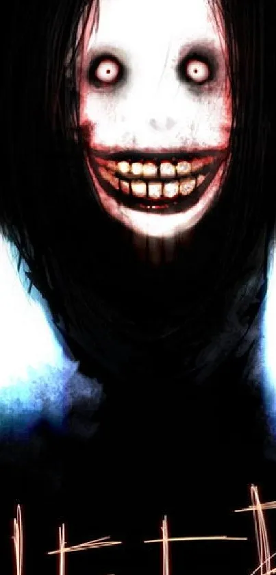 Creepy dark horror wallpaper featuring an eerie face in shadows.