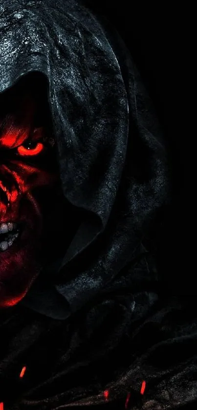 Fiery skull with glowing eyes on a dark background, creating an eerie wallpaper.