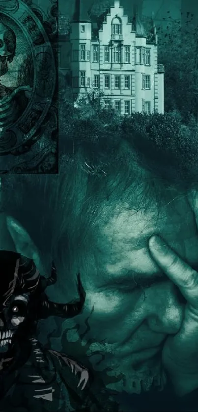 Dark art wallpaper featuring eerie forest and ghostly figures.