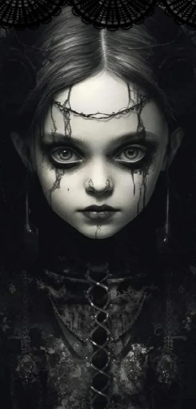 Eerie Gothic wallpaper with dark, intricate art.