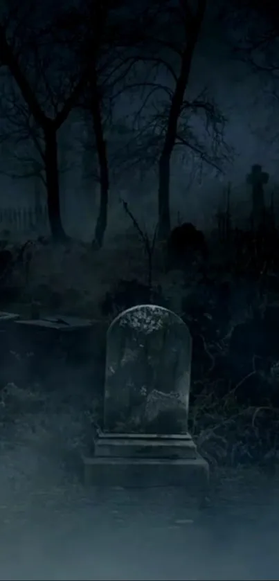 Eerie graveyard with misty atmosphere, perfect for spooky themes.