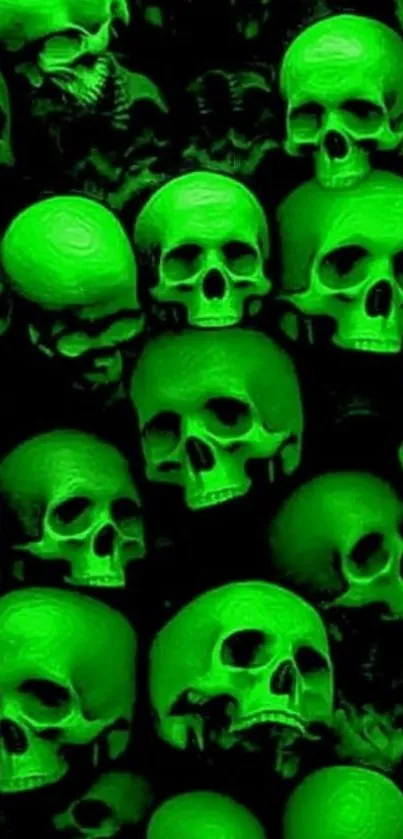 Neon green skull pattern wallpaper with dark background.