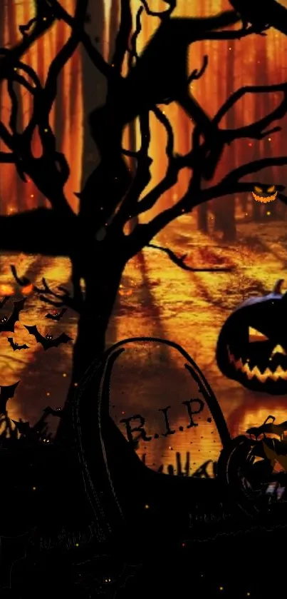 Spooky Halloween wallpaper with pumpkins.