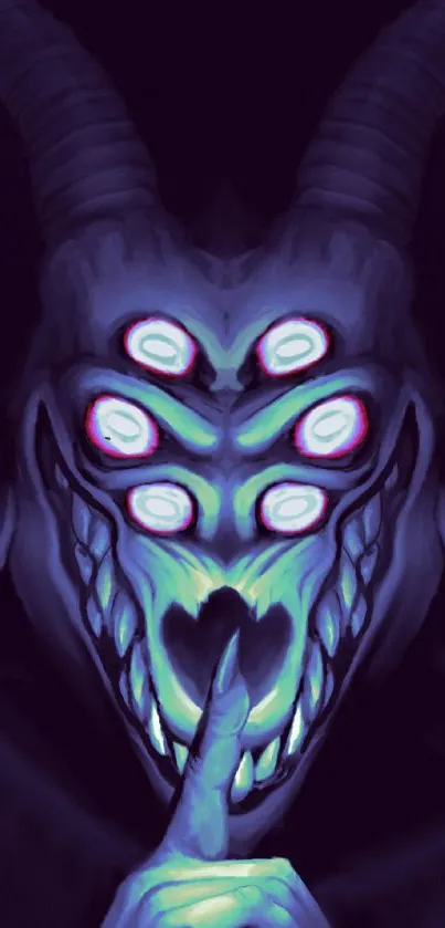 Neon monster art with glowing eyes, perfect for a dark themed wallpaper.