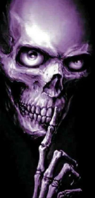 Eerie purple skull on black background wallpaper.