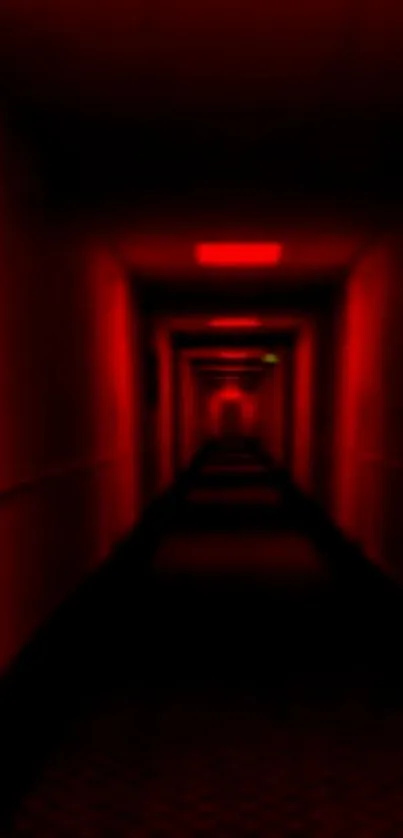 Eerie red hallway with mysterious glow wallpaper.