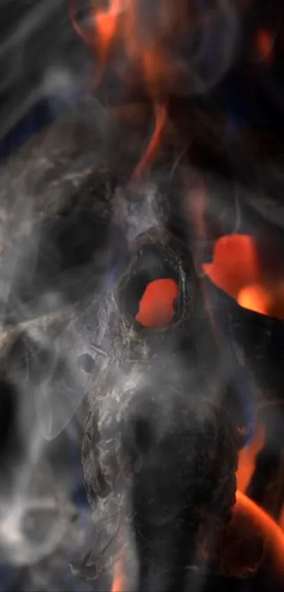 Smoky skull with fiery flames wallpaper.