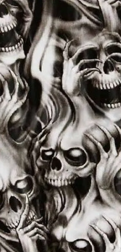 Eerie monochrome skull art wallpaper for mobile.