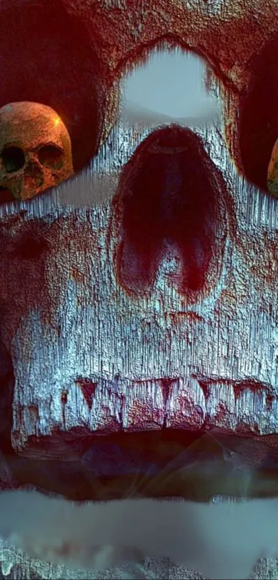 Eerie skull art wallpaper with haunting details and dark tones.