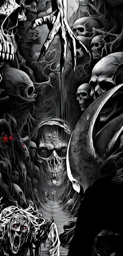 Dark horror skulls artwork mobile wallpaper.