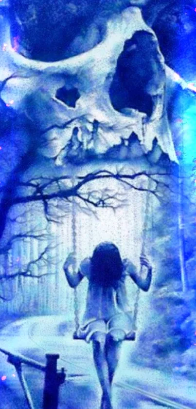 Eerie skull and silhouette in blue tones.