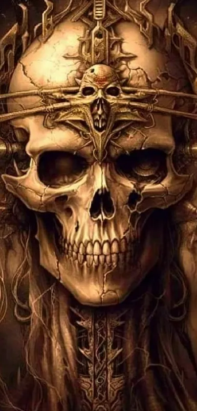 Eerie skull with intricate design on mobile wallpaper.