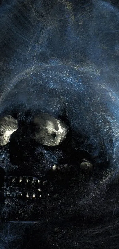 Skull in dark blue hues with mystical effect.