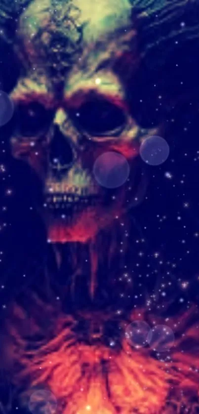 Eerie skull fantasy wallpaper with glowing effects.