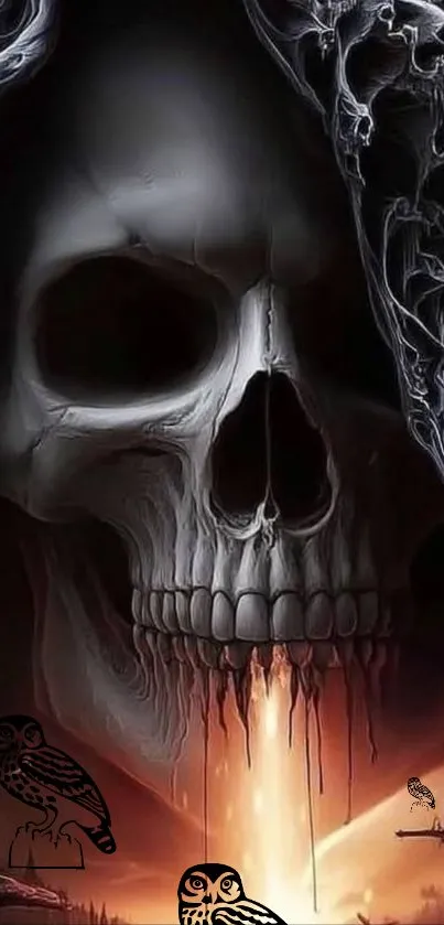Eerie skull with flames wallpaper art
