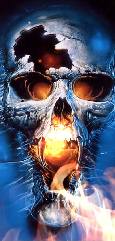 Eerie skull artwork in vibrant blue tones for mobile wallpaper.