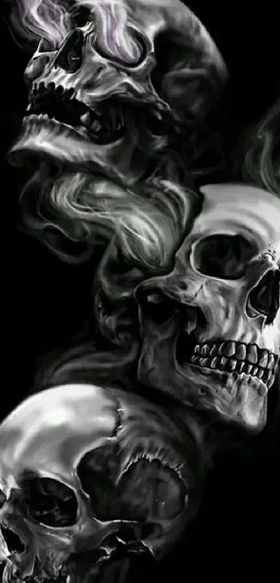 Eerie skulls with smoke create a captivating wallpaper art.