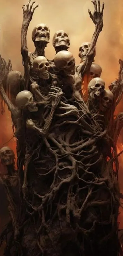 An eerie tree of skulls emerges amidst blazing flames.