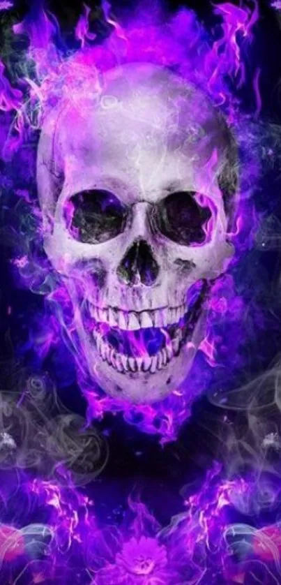 Skull with purple flames and gothic design.