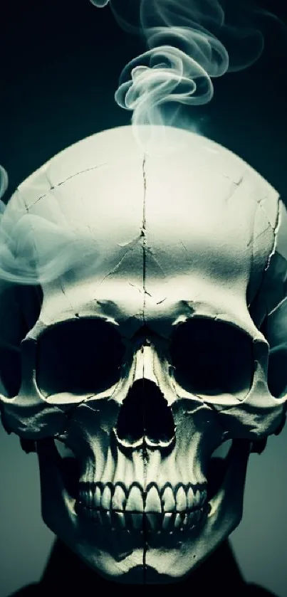 Eerie skull mobile wallpaper with swirling smoke.