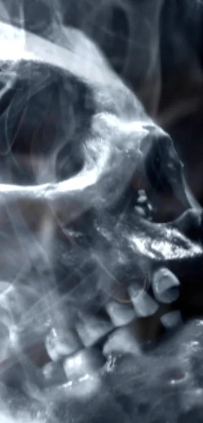 Dark and eerie smoke skull design wallpaper.