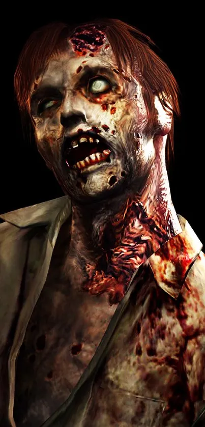 Eerie zombie figure in a dark mobile wallpaper background.