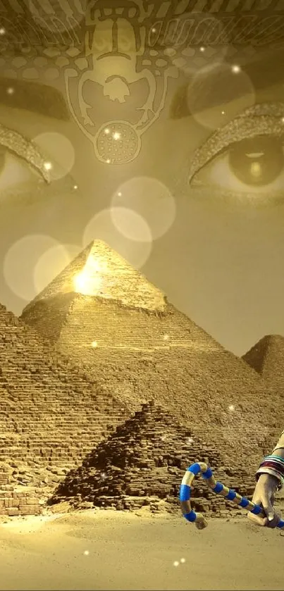 Fantasy Egyptian pyramid wallpaper with mystical elements.