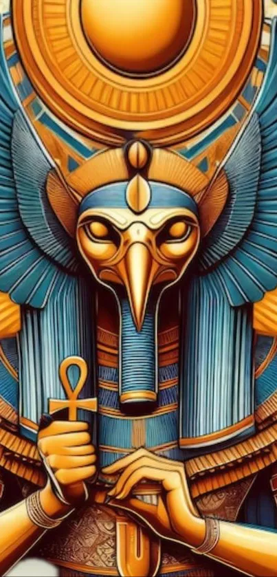 Egyptian pharaoh with intricate golden and blue detailed artwork.