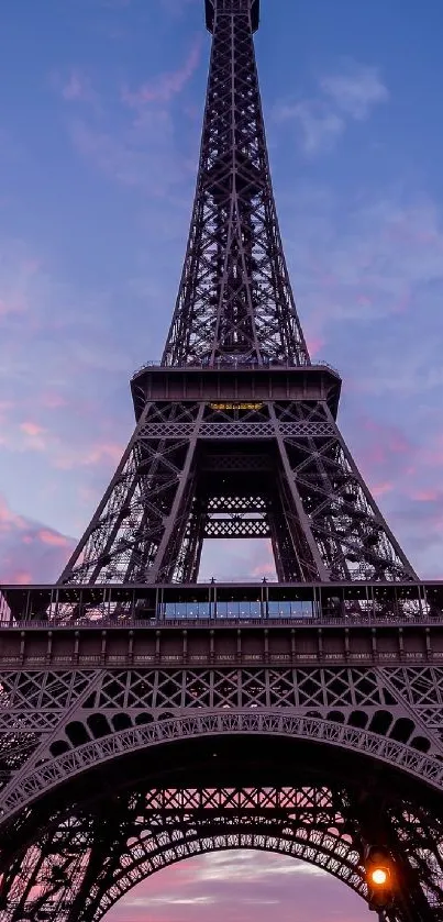 Eiffel Tower against a pink and blue dusk sky, ideal for mobile wallpaper.