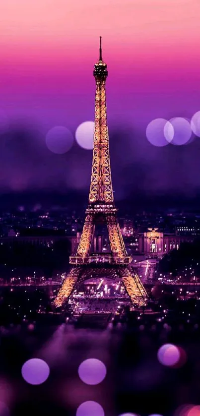 Eiffel Tower with purple bokeh lights wallpaper.