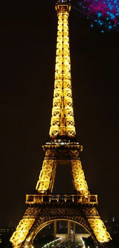 Eiffel Tower illuminated at night on a mobile wallpaper.