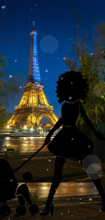 Silhouette with Eiffel Tower at night, Paris