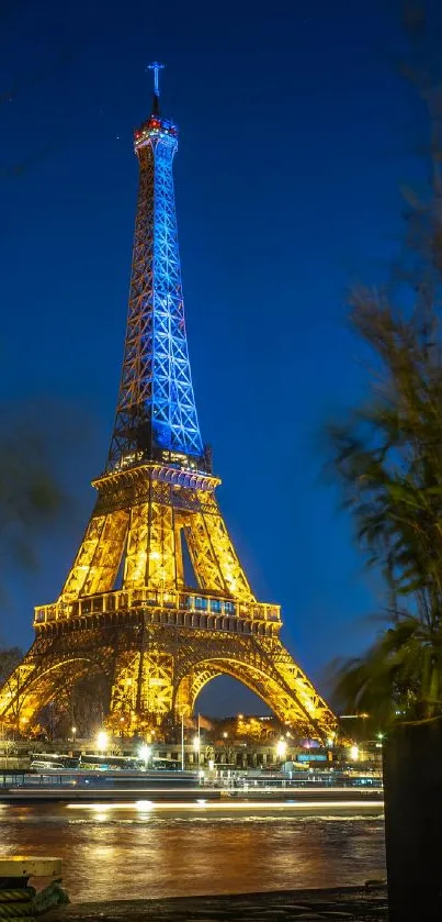 Eiffel Tower illuminated at night with a stunning view.