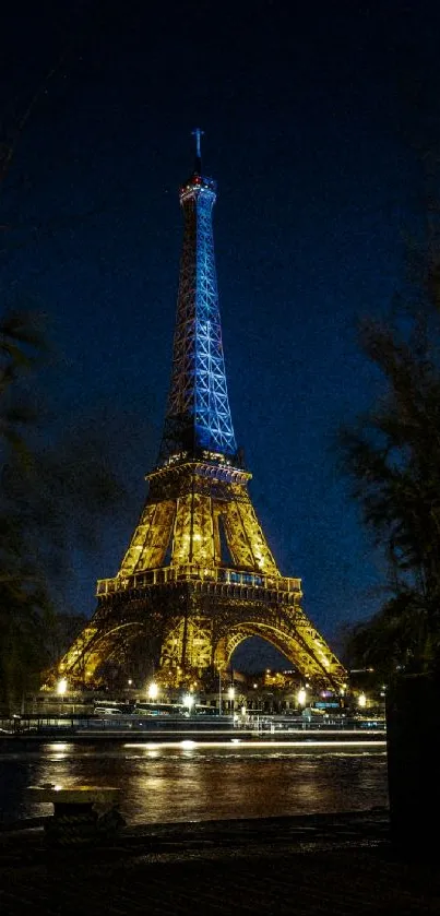 Eiffel Tower beautifully lit against a night sky in Paris.