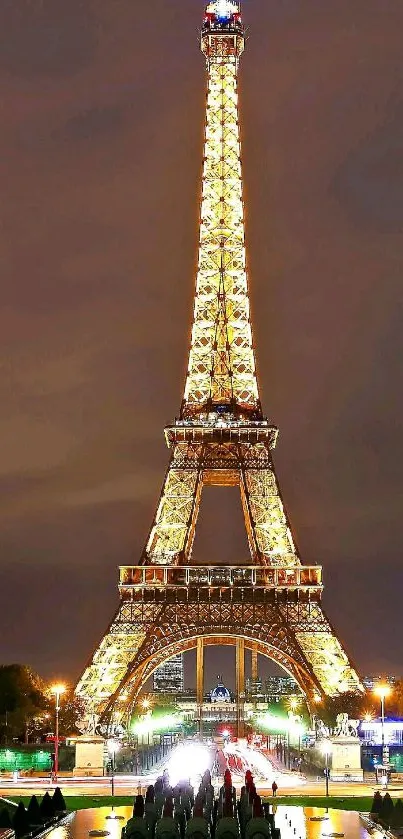 Illuminated Eiffel Tower at night mobile wallpaper.