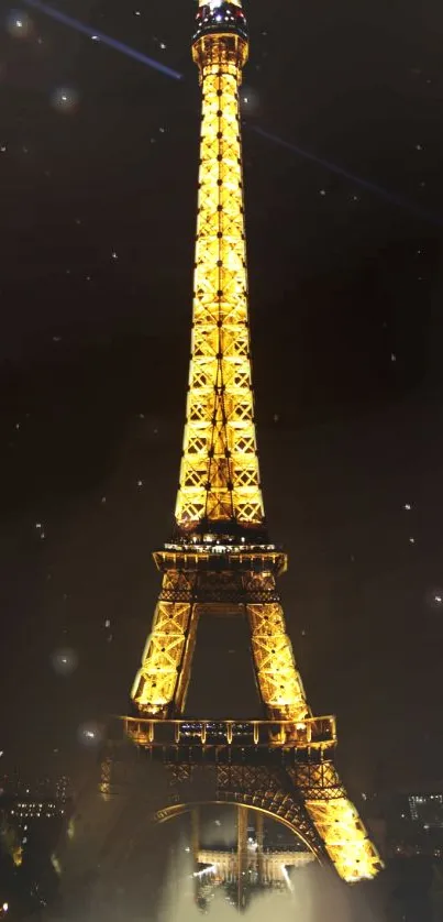 Illuminated Eiffel Tower against night sky, Paris wallpaper.