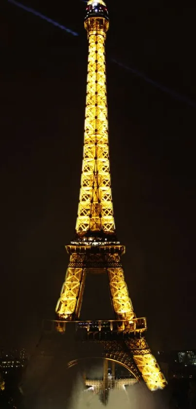 Eiffel Tower illuminated against a dark night sky, perfect for a mobile wallpaper.