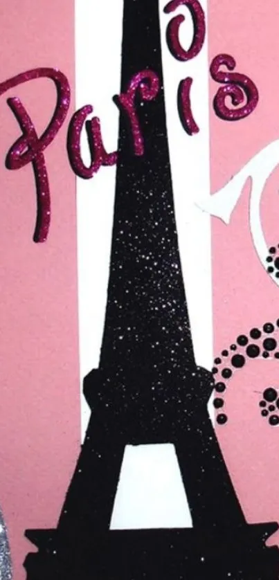 Pink Paris wallpaper with Eiffel Tower silhouette and artistic designs.