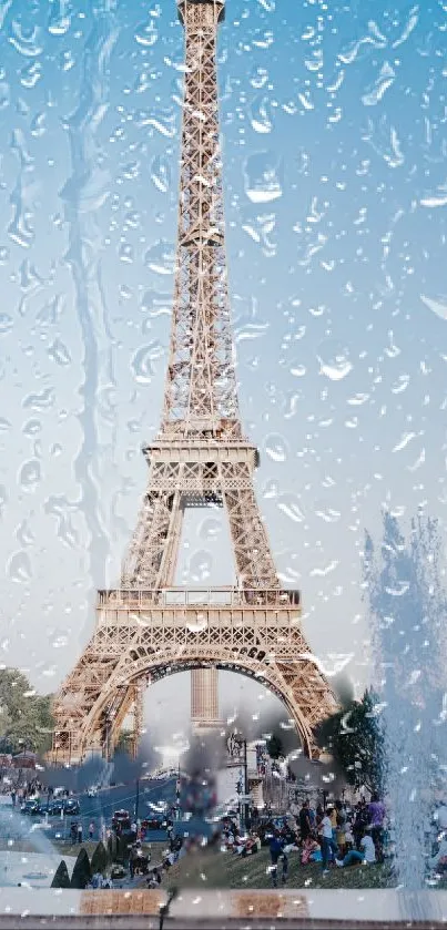 Eiffel Tower with raindrop effect mobile wallpaper.