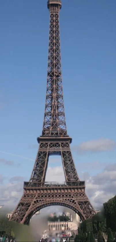 Scenic Eiffel Tower against a blue sky in Paris mobile wallpaper.