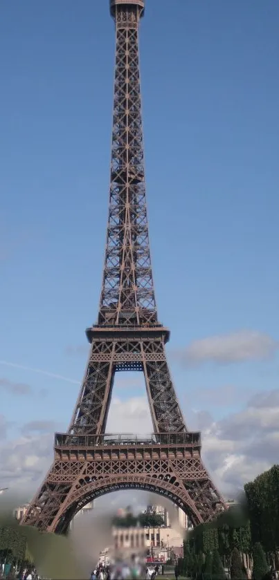 Eiffel Tower with clear blue sky background, perfect for mobile wallpaper.