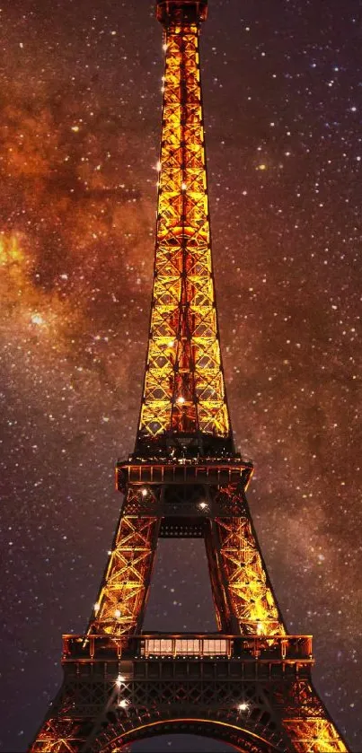 Eiffel Tower glowing under a starry sky.